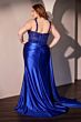 LaDivine KV1125C Side Streamer High Slit Satin Dress