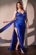 LaDivine KV1125C Side Streamer High Slit Satin Dress