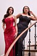 LaDivine CB162C Crystal Mesh Lace-Up Plus Size Dress