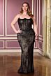 LaDivine CB162C Crystal Mesh Lace-Up Plus Size Dress