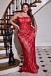 LaDivine CB162C Crystal Mesh Lace-Up Plus Size Dress