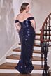 LaDivine CD422C Brush Train Off The Shoulder Plus Size Dress