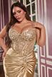 LaDivine CD718C Spaghetti Strap Brush Train Plus Size Dress