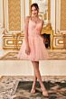 LaDivine Dress 9310 Pleated Skirt Scoop Neck Gold Short Bat Mitzvah Dress