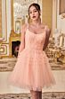 LaDivine Dress 9310 Pleated Skirt Scoop Neck Gold Short Bat Mitzvah Dress