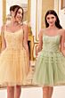 LaDivine Dress 9310 Pleated Skirt Scoop Neck Gold Short Bat Mitzvah Dress