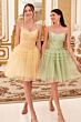 LaDivine Dress 9310 Pleated Skirt Scoop Neck Gold Short Bat Mitzvah Dress