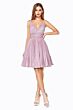 LaDivine AM391 Pleated V-Neck Glitter Dress