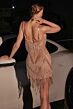 Ladivine CDS531 Spaghetti Strap V-Neck Beaded Fringe Dress