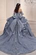 LaDivine 15741 Choker Neck Glitter Tulle Puff Sleeve Vestido XV
