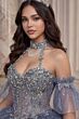 LaDivine 15741 Choker Neck Glitter Tulle Puff Sleeve Vestido XV