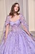 LaDivine 15719 Cape Train Floral Glitter Quinceanera Dress