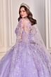 LaDivine 15719 Cape Train Floral Glitter Quinceanera Dress