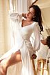 LaDivine 7478W Faux Wrap Bishop Sleeve Bridal Dress