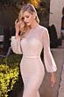LaDivine A0997W Pearl-Beaded Bishop Sleeve Bridal Dress