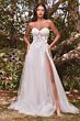 LaDivine CB080W Detached Puff Sleeve High Slit Bridal Dress