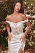 LaDivine CD0186W Illusion High Slit Draped Skirt Bridal Gown