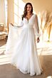 LaDivine CD0192W Ruched Chiffon Bishop Sleeve Bridal Gown