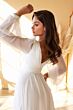 LaDivine CD0192W Ruched Chiffon Bishop Sleeve Bridal Gown