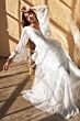 LaDivine CD242W Plunging V-Neck Pleated Chiffon Wedding Dress