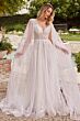 LaDivine CD852W Plunging V-Neck Cape Sleeves Bridal Gown