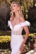 LaDivine J824W Feather Plunging Neck Illusion Back Wedding Gown