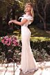 LaDivine J824W Feather Plunging Neck Illusion Back Wedding Gown