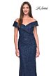 La Femme 31679 Off-The-Shoulder Neck Ruched Back Dress