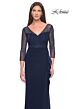 La Femme 31777 Ruched Waist Illusion Sleeve Dress