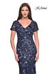 La Femme 31779 Illusion Short Sleeve V-Neck Dress