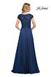 La Femme 21627 Lace Bodice Cap Sleeves Dress