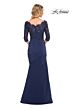La Femme 24926 Scalloped Neckline Draped Skirt Dress