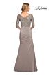 La Femme 24926 Scalloped Neckline Draped Skirt Dress