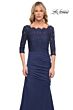 La Femme 24926 Scalloped Neckline Draped Skirt Dress