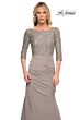 La Femme 24926 Scalloped Neckline Draped Skirt Dress