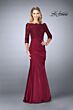 La Femme 24926 Scalloped Neckline Draped Skirt Dress