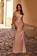 La Femme 25996 Beaded Sleeves Ruched Dress