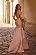 La Femme 25996 Beaded Sleeves Ruched Dress