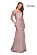 La Femme 25996 Beaded Sleeves Ruched Dress