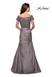 La Femme 25996 Beaded Sleeves Ruched Dress