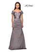 La Femme 25996 Beaded Sleeves Ruched Dress