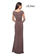 La Femme 26519 Ruched Top Portrait Neckline Dress