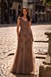 La Femme 26942 Scalloped V-Neck Embroidered Dress