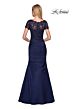 La Femme 26979 Lace Bodice Scalloped V-Neck Dress