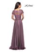 La Femme 27098 Lace Bodice V-Neck Dress