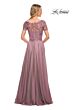 La Femme 27098 Lace Bodice V-Neck Dress