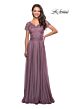 La Femme 27098 Lace Bodice V-Neck Dress