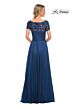 La Femme 27098 Lace Bodice V-Neck Dress
