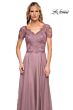 La Femme 27098 Lace Bodice V-Neck Dress