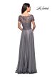 La Femme 27098 Lace Bodice V-Neck Dress